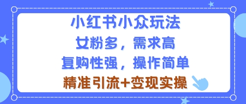 小红书小众玩法，女粉多，需求高，复购性强，操作简单精准引流+变现实操-韬哥副业项目资源网