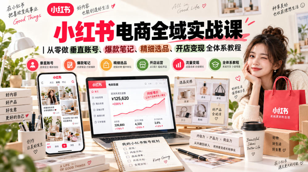 小红书电商全域实战课｜从零做垂直账号、爆款笔记、精细选品、开店变现全体系教程-韬哥副业项目资源网