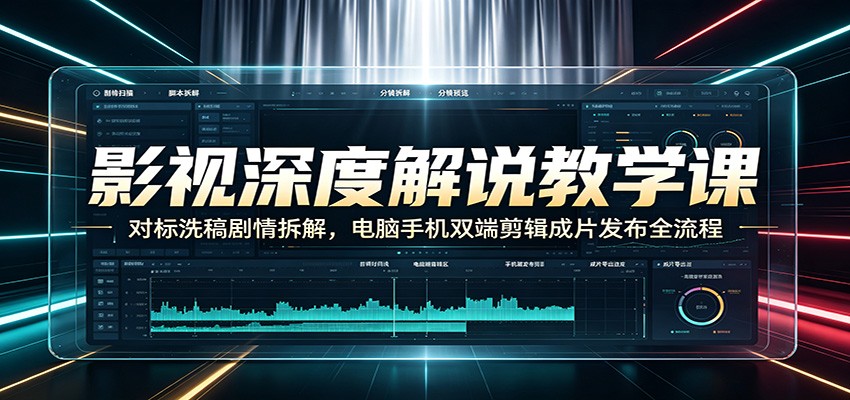 影视深度解说教学课：对标洗稿剧情拆解，电脑手机双端剪辑成片发布全流程-韬哥副业项目资源网