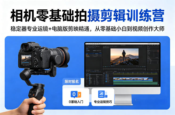 相机零基础拍摄剪辑训练营：稳定器专业运镜+电脑版剪映精通，从零基础小白到视频创作大师-韬哥副业项目资源网