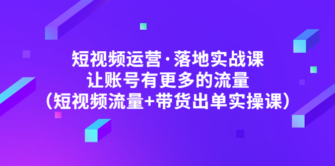 （4961期）短视频运营·落地实战课 让账号有更多的流量（短视频流量+带货出单实操）-韬哥副业项目资源网