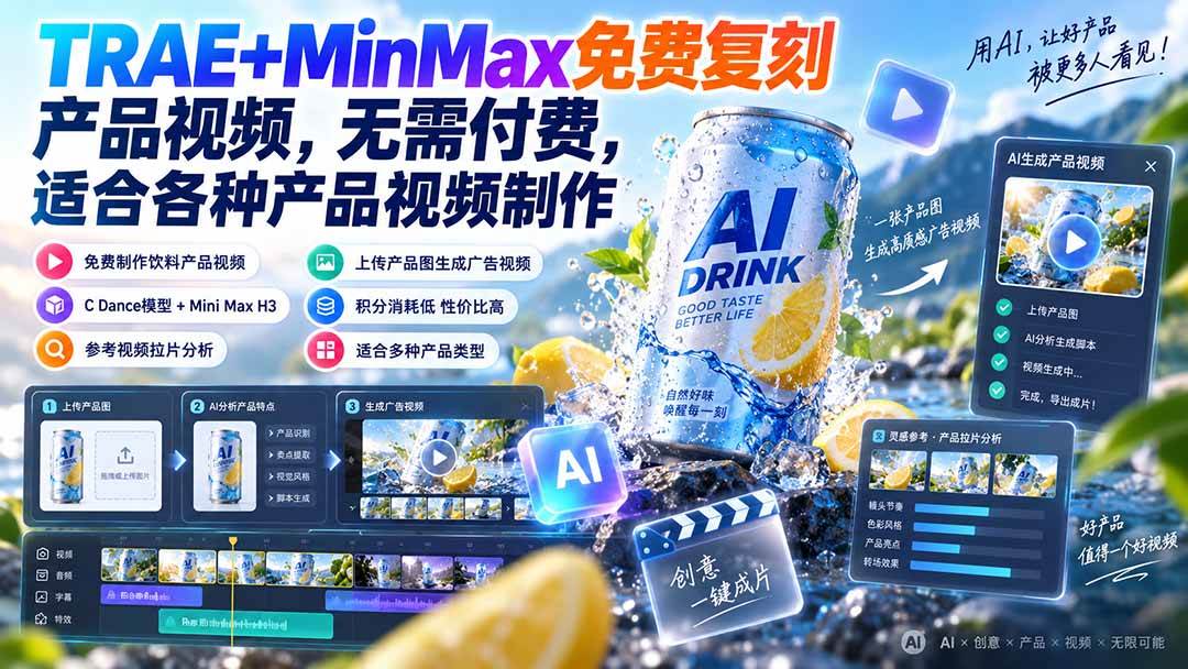 （20362期）TRAE+MinMax免费复刻产品视频，无需付费，适合各种产品视频制作-韬哥副业项目资源网
