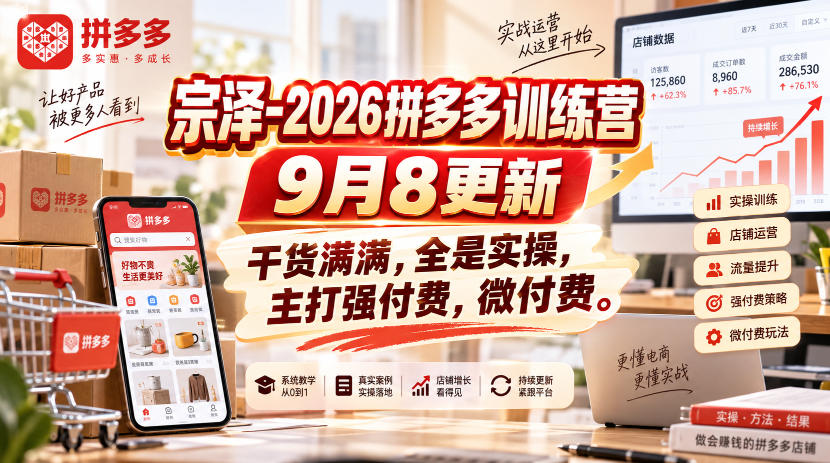 宗泽-2026拼多多训练营9月8更新，干货满满，全是实操，主打强付费，微付费-韬哥副业项目资源网