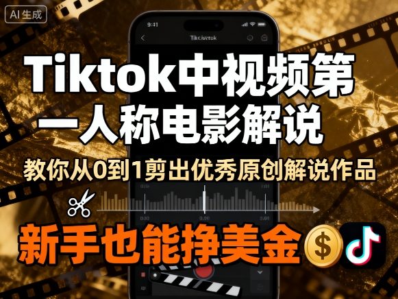 Tiktok中视频第一人称电影解说，教你从0到1剪出一个优秀的原创解说作品，新手也能挣美金-韬哥副业项目资源网