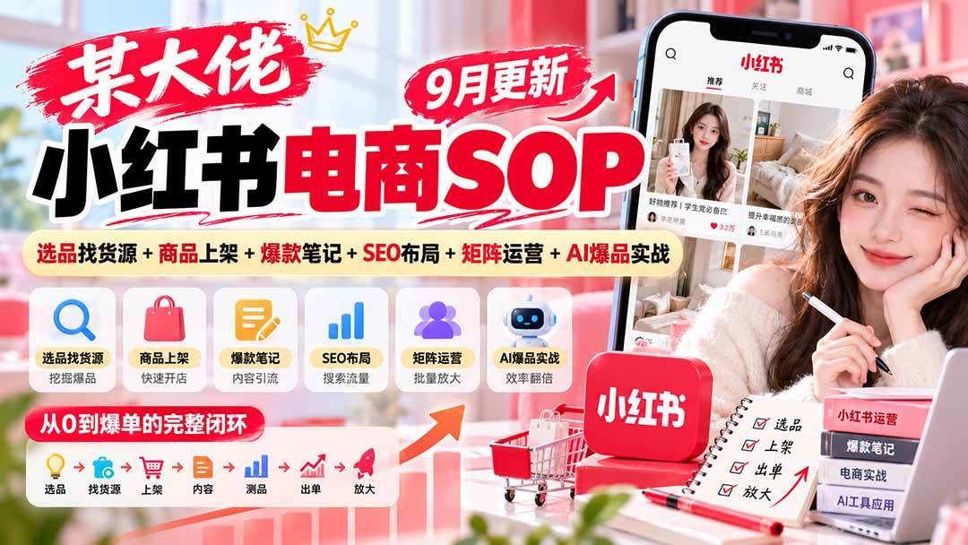 （20757期）某大佬小红书电商SOP｜9月更新：选品找货源+商品上架+爆款笔记+SEO布局+矩阵运营+AI爆品实战-韬哥副业项目资源网