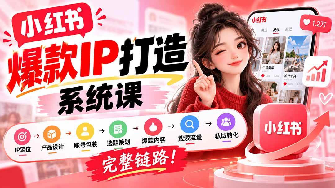 (20711期)【无水印】小红书爆款IP打造课:IP定位→产品设计→账号包装→选题策划→爆款内容→搜索流量→私域转化,完整链路-韬哥副业项目资源网