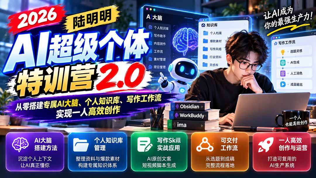 （21281期）2026AI超级个体特训营2.0：从零搭建专属AI大脑、个人知识库、写作工作流，实现一人高效创作-韬哥副业项目资源网