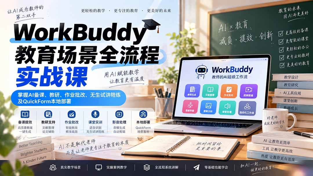 （20518期）WorkBuddy教育场景全流程实战课：掌握AI备课、教研、作业批改、无生试讲陪练及QuickForm本地部署-韬哥副业项目资源网
