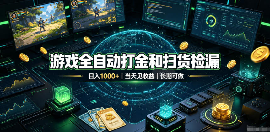 游戏全自动打金和扫货捡漏，日入1k+，当天见收益，长期可做！【揭秘】