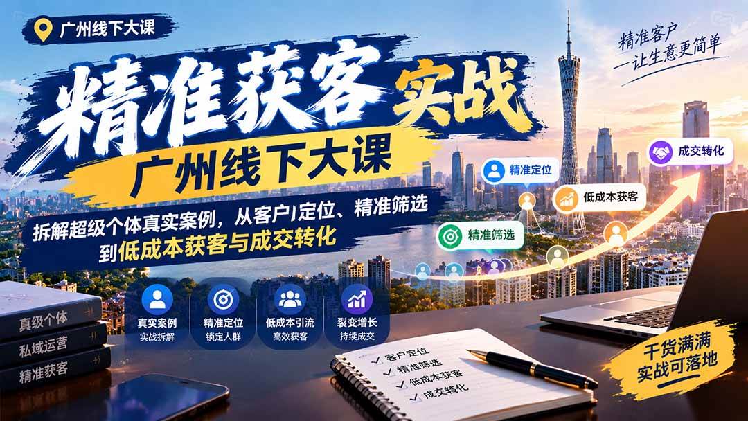 （20820期）精准获客实战广州线下大课：拆解超级个体真实案例，从客户定位、精准筛选到低成本获客与成交转化-韬哥副业项目资源网