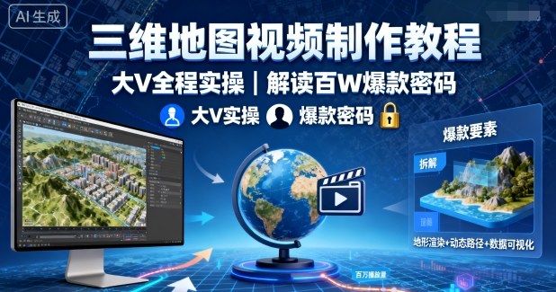 三维地图视频制作教程，大V全程实操，解读百W爆款密码-韬哥副业项目资源网
