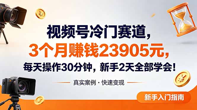 视频号冷门赛道，3个月变现23905元，新手2天学会 每天操作30分钟！-韬哥副业项目资源网