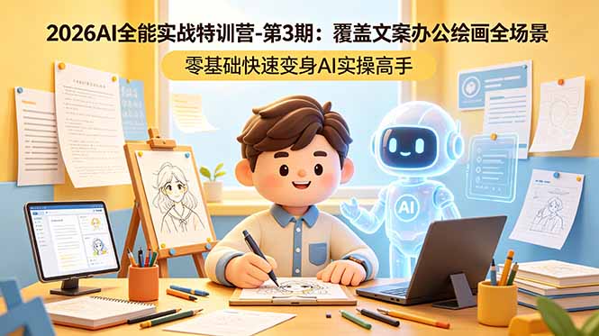 2026AI全能实战特训营-第3期：覆盖文案办公绘画全场景 零基础快速变身AI实操高手-韬哥副业项目资源网
