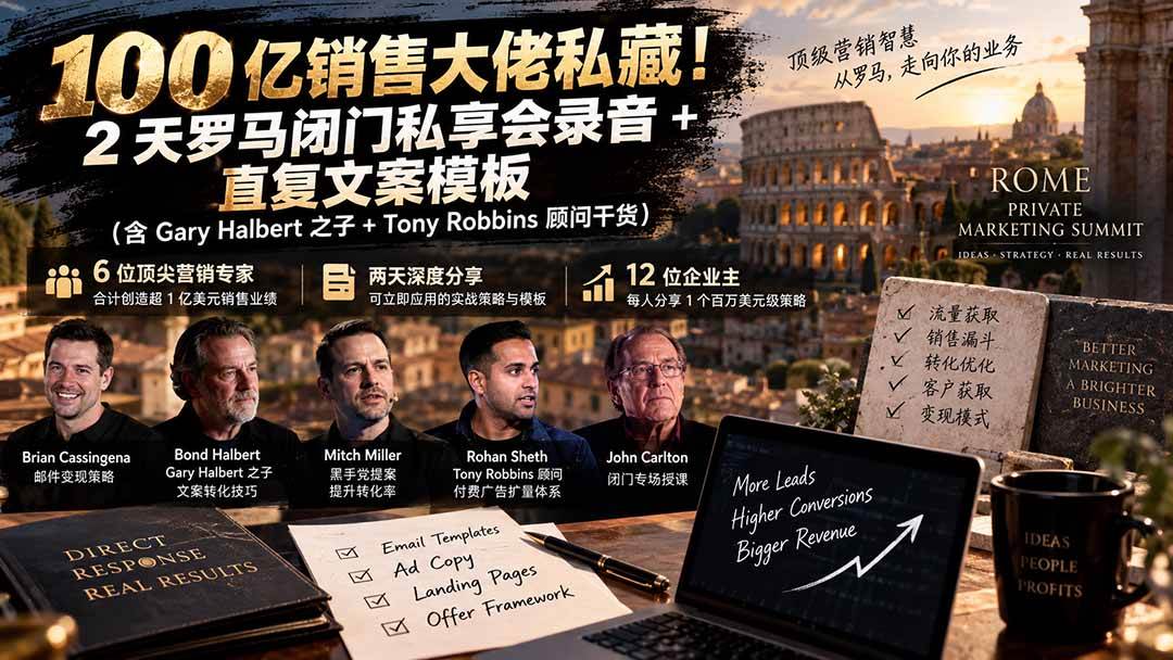 (20593期)100亿销售大佬私藏-无水印!2天罗马闭门私享会录音+直复文案模板【原创双语字幕】-韬哥副业项目资源网