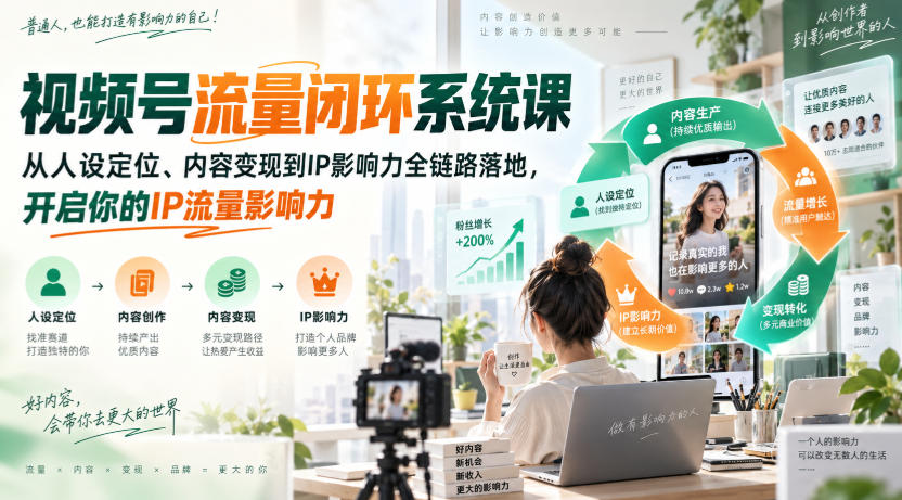视频号流量闭环系统课,从人设定位、内容变现到IP影响力全链路落地,开启你的IP流量影响力-韬哥副业项目资源网