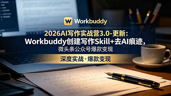 2026AI写作实战营3.0-更新：Workbuddy创建写作Skill+去AI痕迹，微头条公众号爆款变现-韬哥副业项目资源网