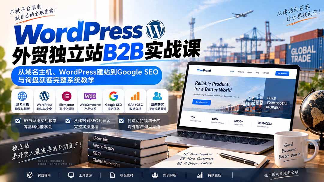 （20526期）WordPress外贸独立站B2B实战课：从域名主机、WordPress建站到Google SEO与询盘获客完整系统教学-韬哥副业项目资源网