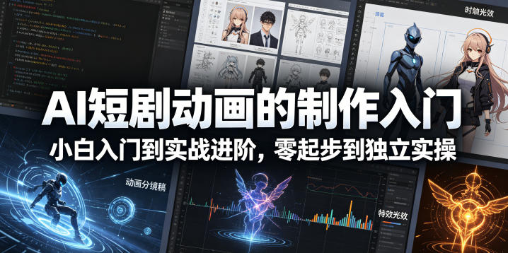 AI短剧动画的制作入门，小白入门到实战进阶，零起步到独立实操-韬哥副业项目资源网