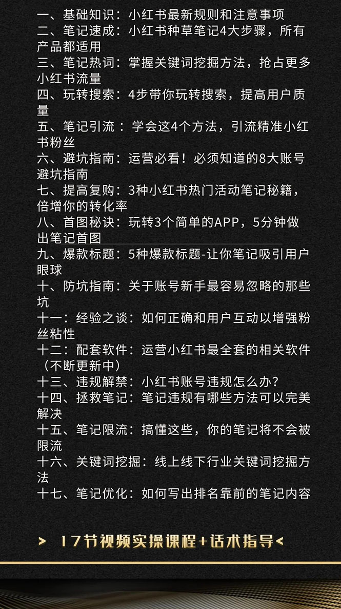 （1504期）小红书爆款推广引流训练课5.0，手把手带你玩转小红书（17节实操视频+话术）-韬哥副业项目资源网