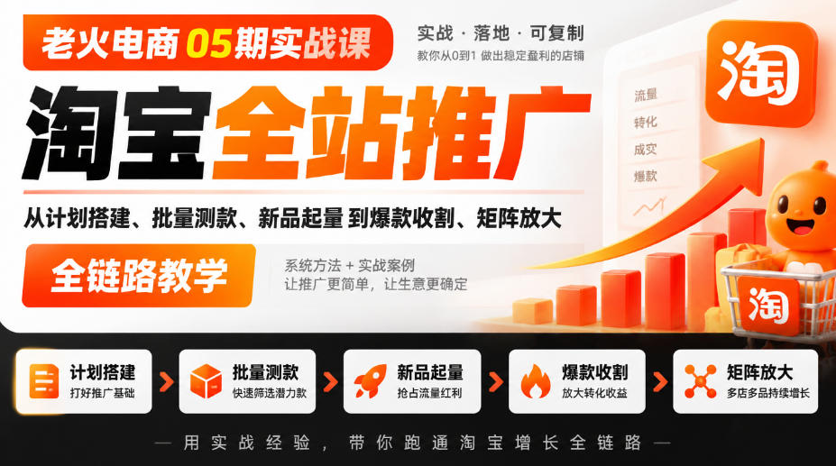 老火电商05期实战课|淘宝全站推广从计划搭建、批量测款、新品起量到爆款收割、矩阵放大全链路教学-韬哥副业项目资源网
