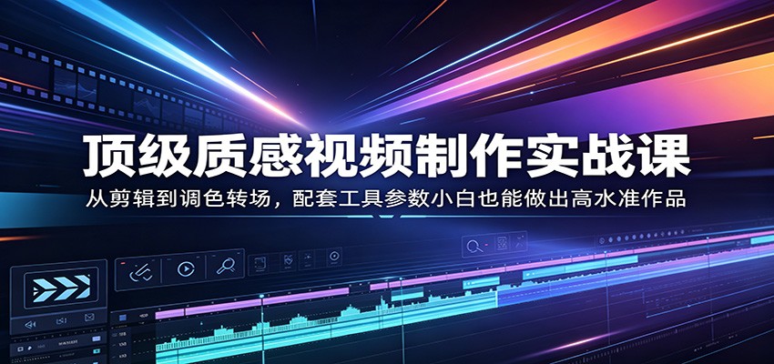 顶级质感视频制作实战课：从剪辑到调色转场，配套工具参数小白也能做出高水准作品-韬哥副业项目资源网