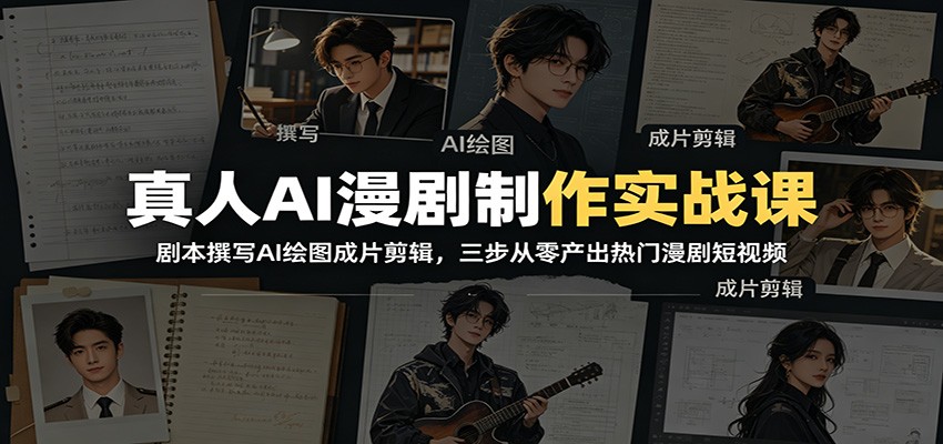 真人AI漫剧制作实战课：剧本撰写AI绘图成片剪辑，三步从零产出热门漫剧短视频-韬哥副业项目资源网