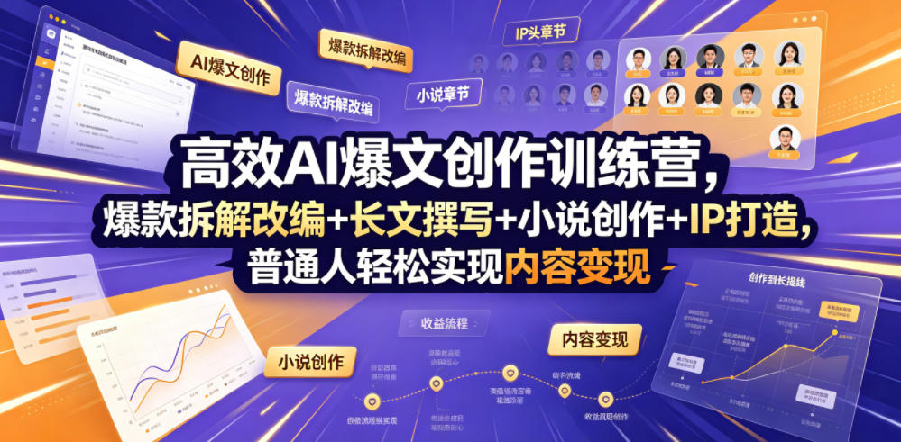 高效AI爆文创作训练营，爆款拆解改编+长文撰写+小说创作+IP打造，普通人轻松实现内容变现-韬哥副业项目资源网