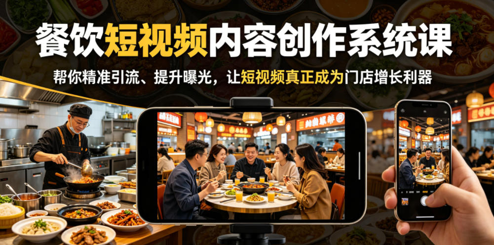 餐饮短视频内容创作系统课，帮你精准引流、提升曝光，让短视频真正成为门店增长利器-韬哥副业项目资源网