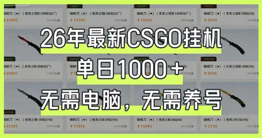 26年最新CSGO挂G系统，单日1000+，无需电脑，无需养号，0基础可上手【揭秘】-韬哥副业项目资源网