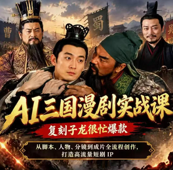 抖音14W粉博主同款AI三国漫剧实战课,复刻子龙很忙爆款,从脚本、人物、分镜到成片全流程创作,打造高流量短剧IP-韬哥副业项目资源网