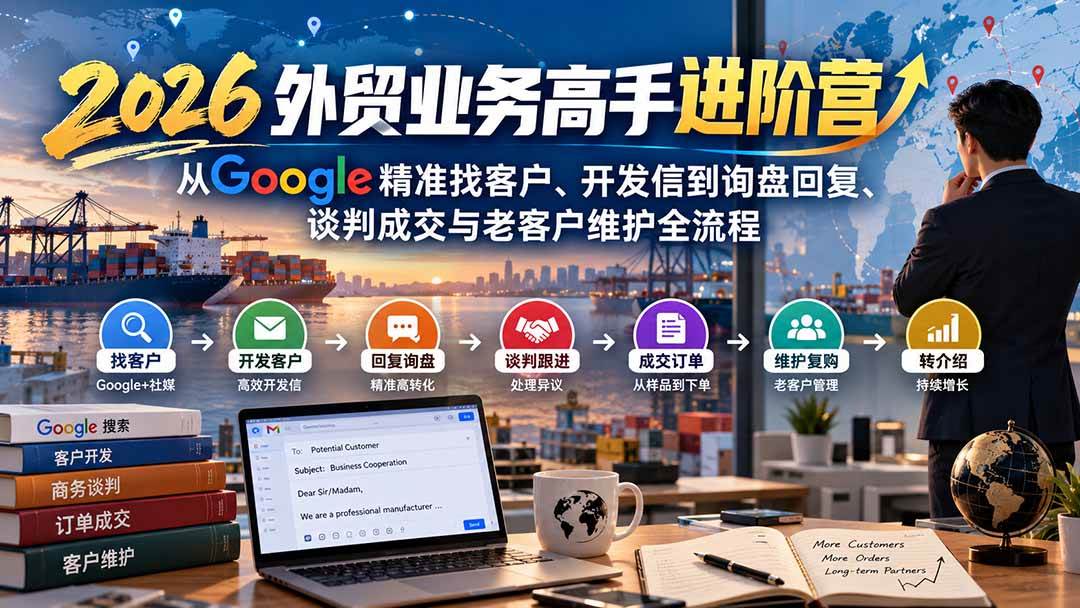 （20690期）2026外贸业务高手进阶营：从Google精准找客户、开发信到询盘回复、谈判成交与老客户维护全流程-韬哥副业项目资源网