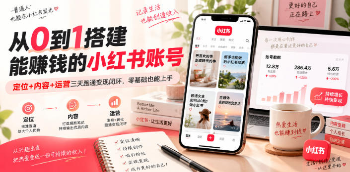 从0到1搭建能賺钱的小红书账号,定位+内容+运营三天跑通变现闭环-韬哥副业项目资源网