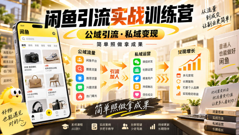 闲鱼引流实战训练营，公域引流·私域变现，简单照做拿成果-韬哥副业项目资源网