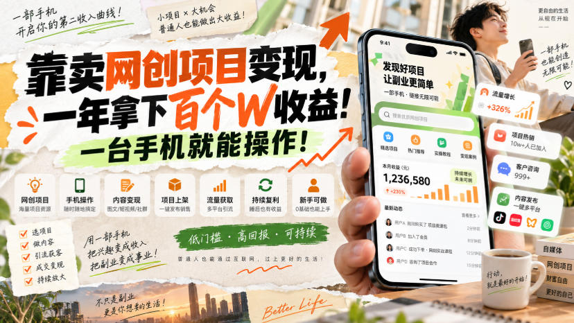 靠卖网创项目变现,一年拿下百个W收益!一台手机就能操作!【揭秘】-韬哥副业项目资源网