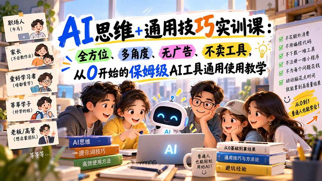（20680期）AI思维+通用技巧实训课：全方位、多角度、无广告、不卖工具，从0开始的保姆级AI工具通用使用教学-韬哥副业项目资源网