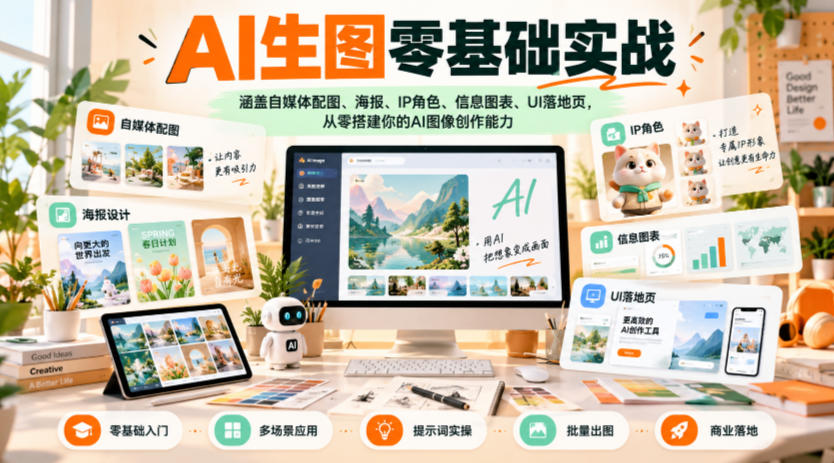 AI生图零基础实战，涵盖自媒体配图、海报、IP角色、信息图表、UI落地页，从零搭建你的AI图像创作能力-韬哥副业项目资源网