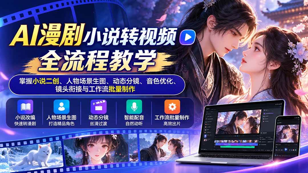 （20880期）AI漫剧小说转视频全流程教学：掌握小说二创、人物场景生图、动态分镜、音色优化、镜头衔接与工作流批量制作-韬哥副业项目资源网