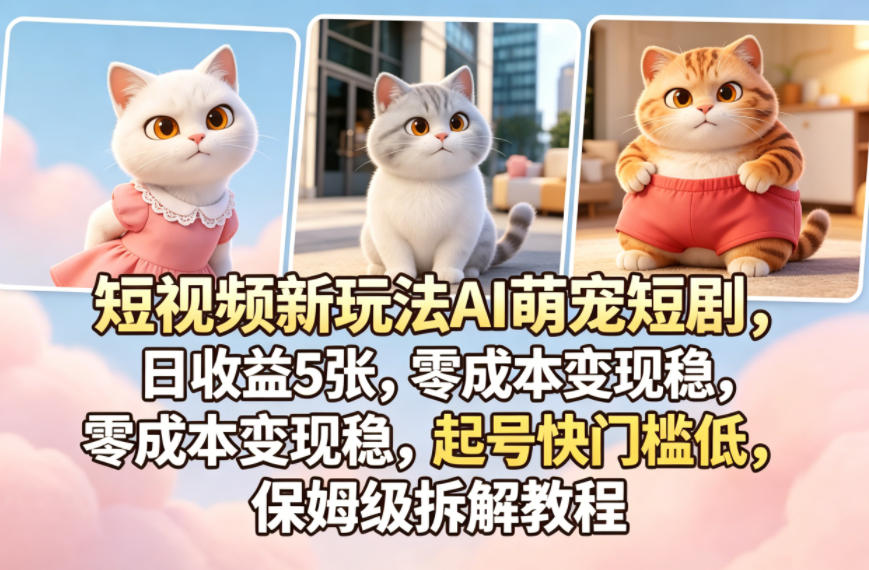 短视频新玩法AI萌宠短剧，日收益5张，零成本变现稳，起号快门槛低，保姆级拆解教程-韬哥副业项目资源网