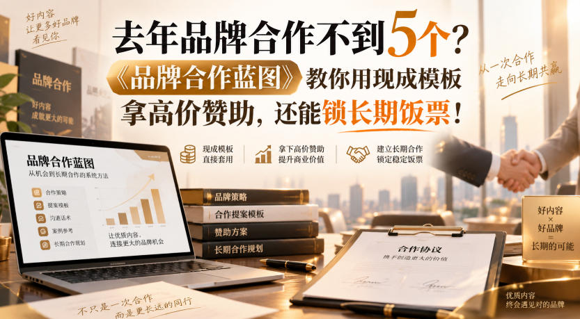 去年品牌合作不到5个？《品牌合作蓝图》教你用现成模板拿高价赞助，还能锁长期饭票！【原创双语字幕】-韬哥副业项目资源网