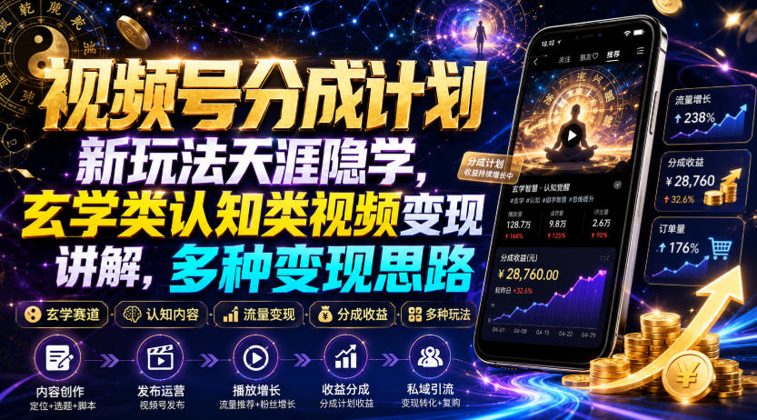 视频号分成计划新玩法天涯隐学，玄学类认知类视频变现讲解，多种变现思路-韬哥副业项目资源网