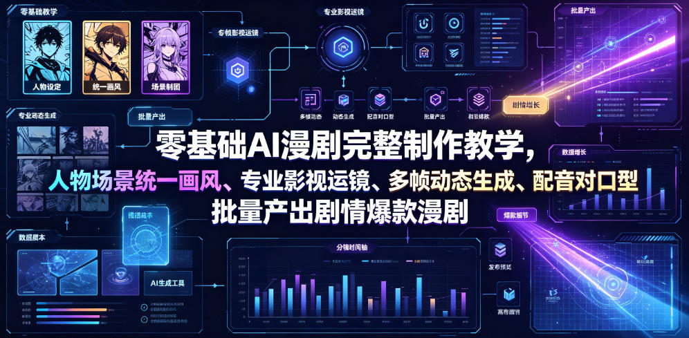 零基础AI漫剧完整制作教学，人物场景统一画风、专业影视运镜、多帧动态生成、配音对口型，批量产出剧情爆款漫剧-韬哥副业项目资源网