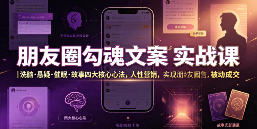 朋友圈勾魂文案实战课｜洗脑·悬疑·催眠·故事四大核心心法，吃透人性营销，实现朋友圈不销而售被动成交-韬哥副业项目资源网