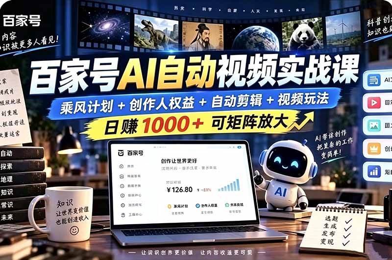 （21204期）百家号自动矩阵玩法，长期可以做的项目，日入1k+，真正的睡后收入-韬哥副业项目资源网