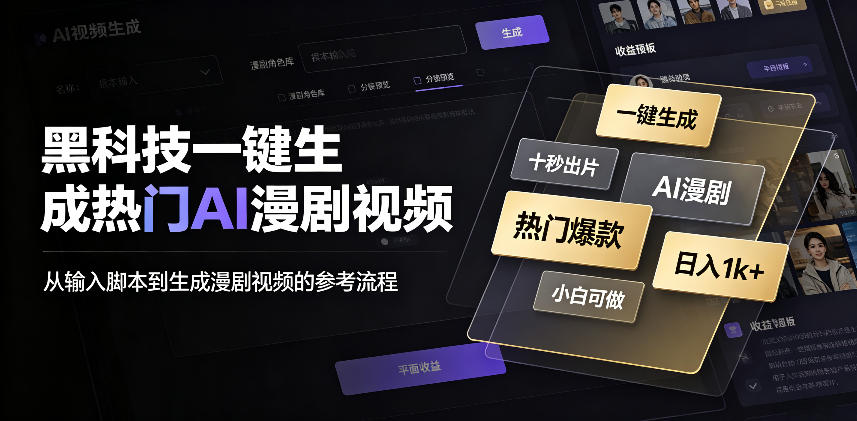黑科技一键生成热门AI漫剧视频，十秒钟即可搞定，小白也能日入1k+【揭秘】-韬哥副业项目资源网