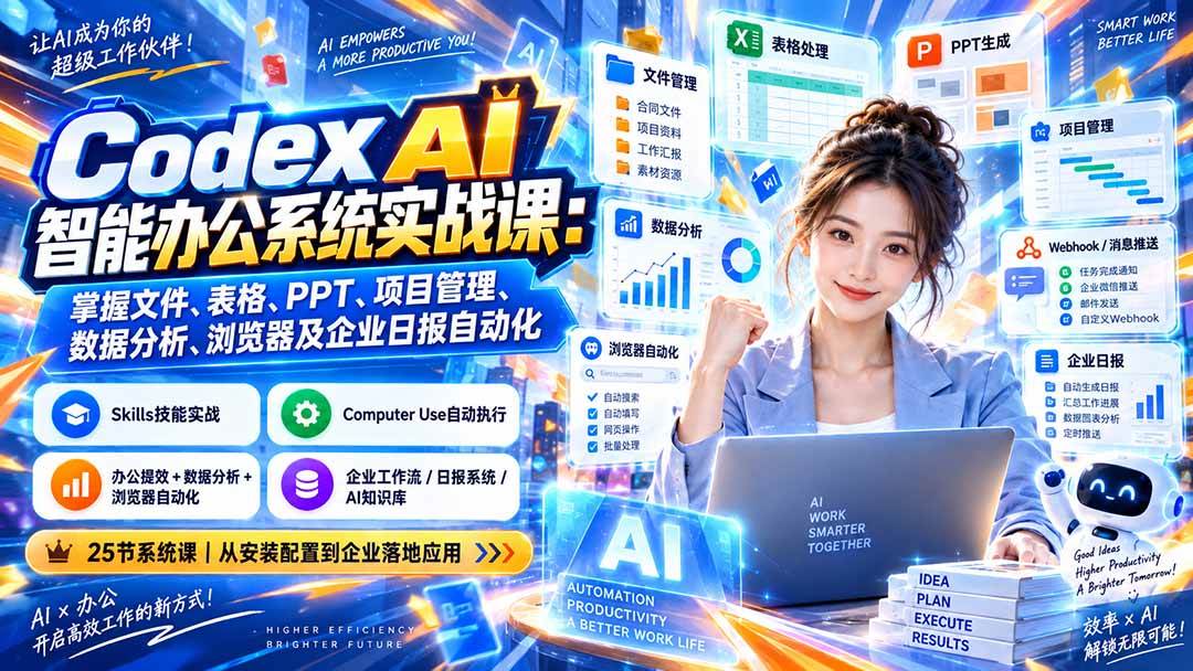 （20446期）Codex AI智能办公系统实战课：掌握文件、表格、PPT、项目管理、数据分析、浏览器及企业日报自动化-韬哥副业项目资源网