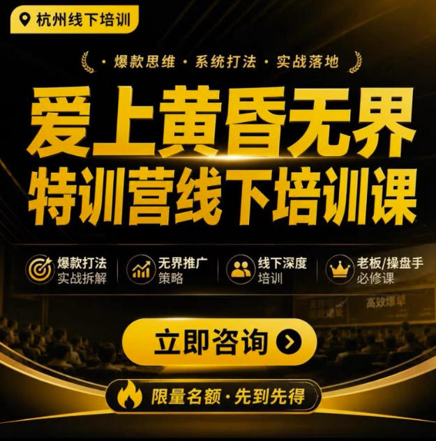 爱上黄昏无界特训营AI推广实战7月27-30杭州线下课,AI落地淘宝最完整的课程,学天猫淘宝的老板必看-韬哥副业项目资源网