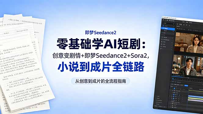 零基础学AI短剧：创意变剧情+即梦Seedance2+Sora2，小说到成片全链路-韬哥副业项目资源网