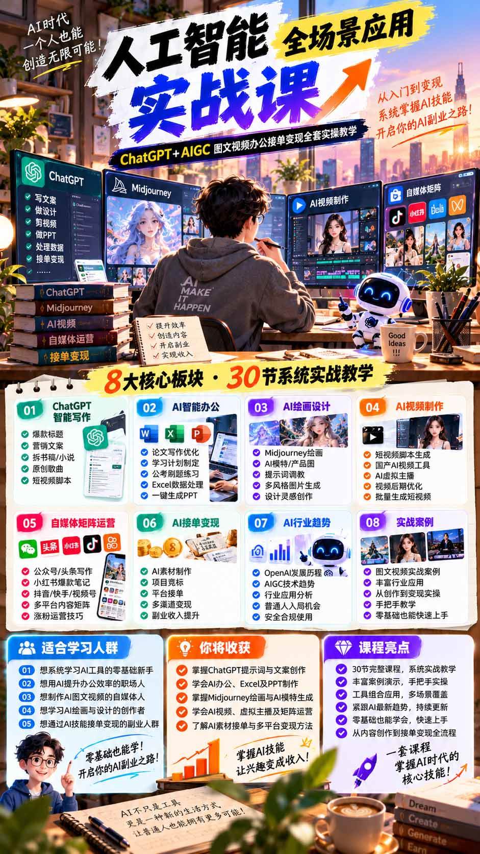 (21029期)一个人掌握AI写作设计剪辑全套技能:从ChatGPT办公、AI绘画到虚拟主播、自媒体运营及接单变现-韬哥副业项目资源网