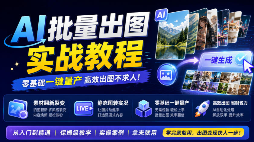 AI批量出图实战教程,素材翻新裂变,静态图转实况,零基础一键量产-韬哥副业项目资源网