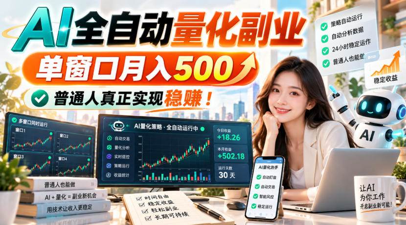 （20735期）AI全自动量化副业，单窗口月入500，普通人真正实现稳赚！-韬哥副业项目资源网